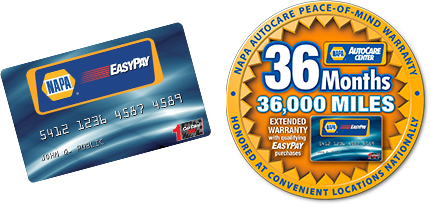NAPA Easy Pay and 36 Months 36,000 Miles NAPA Warranty badge | Andy's Automotive