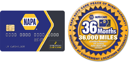 NAPA Easy Pay and 36 Months 36,000 Miles NAPA Warranty badge | Andy's Automotive